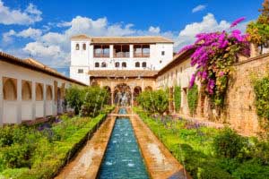 Alhambra de Granada. The Generalife with its famous fountain and garden. UNESCO World Heritage Site